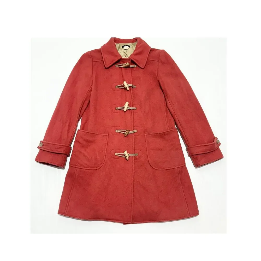 J. Crew Pea Coat Women’s S Orange Red Coral Wool Toggle Button Long Sleeve EUC - Picture 2 of 8